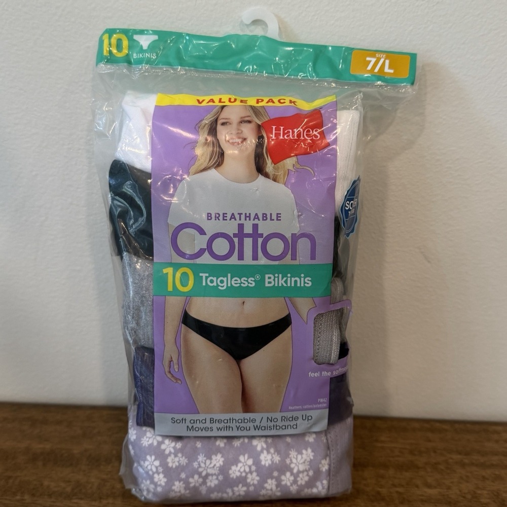 Hanes Women's Cotton Bikini Panties Underwear 10-Pack Size 7/L Multicolor NEW